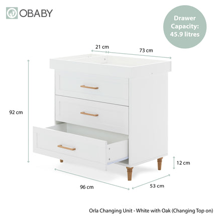 Orla 3 Piece Nursery Furniture Set - White with Oak Trim