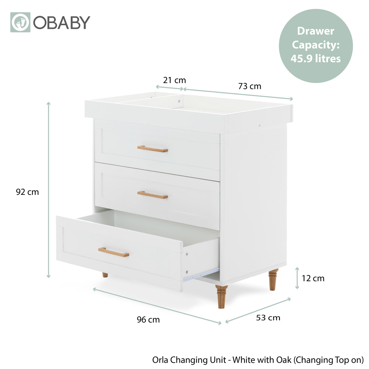 Orla 3 Piece Nursery Furniture Set - White with Oak Trim