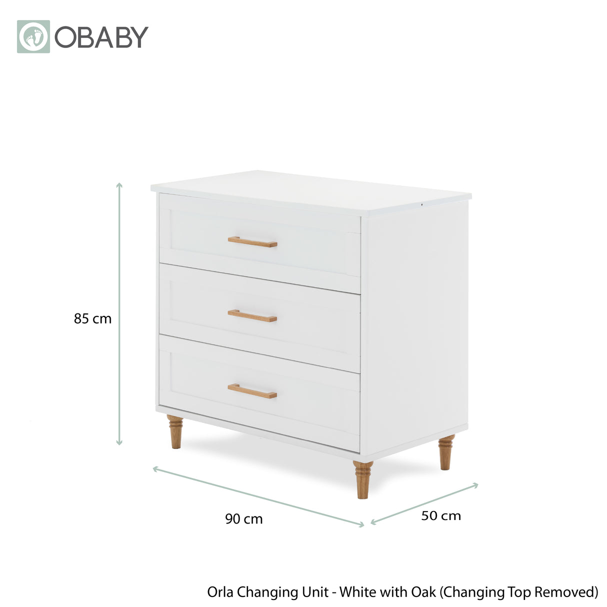 Orla 3 Piece Nursery Furniture Set - White with Oak Trim