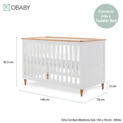 Orla Cot Bed - White with Oak Trim & Feet