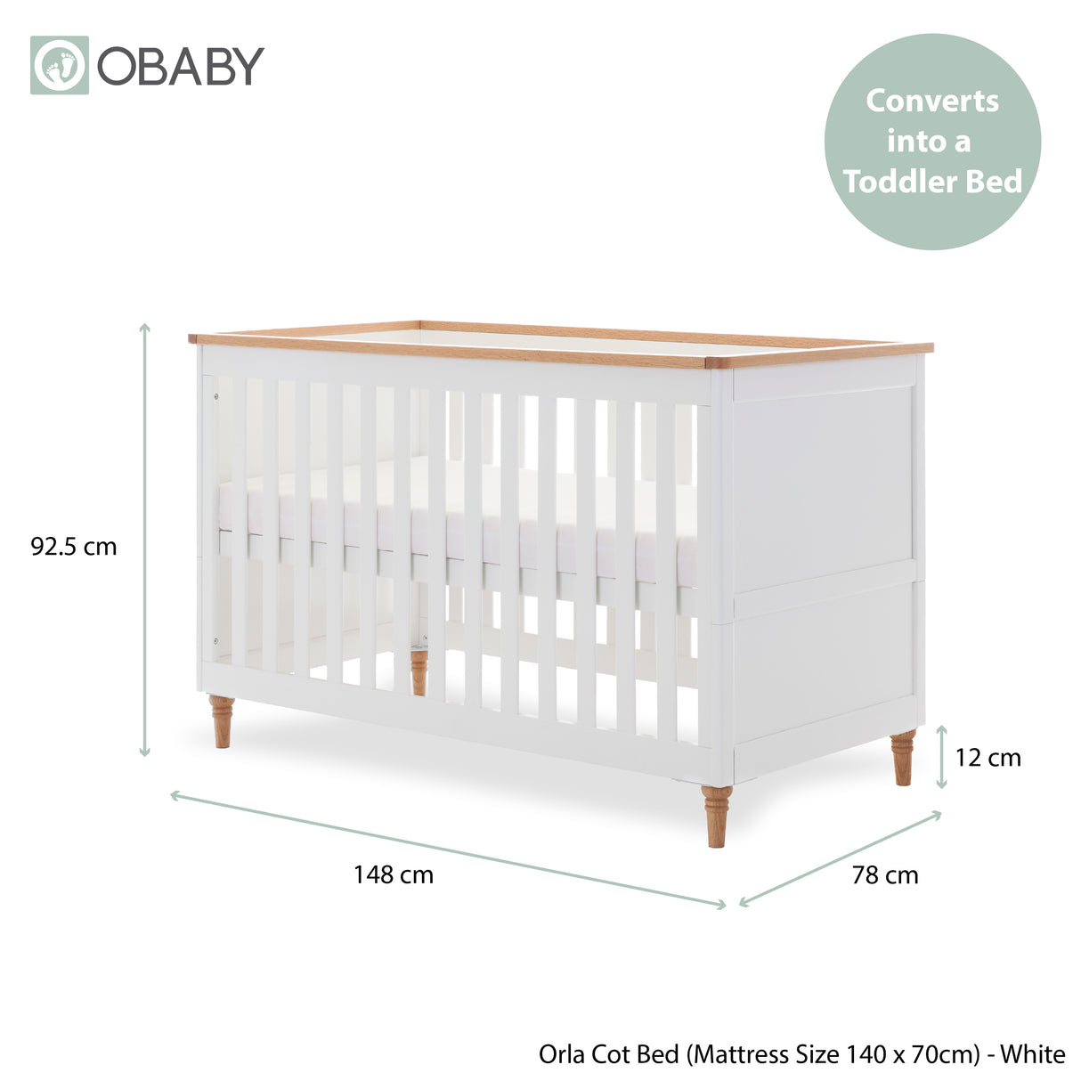 Orla 3 Piece Nursery Furniture Set - White with Oak Trim