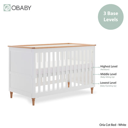 Orla Cot Bed - White with Oak Trim & Feet