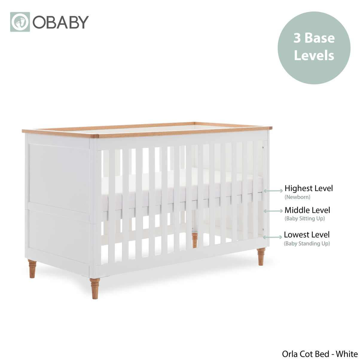 Orla 3 Piece Nursery Furniture Set - White with Oak Trim