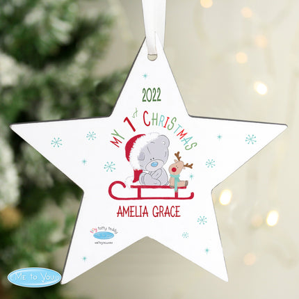 Tiny Tatty Teddy - My 1st Christmas Sleigh Star Decoration - Personalised