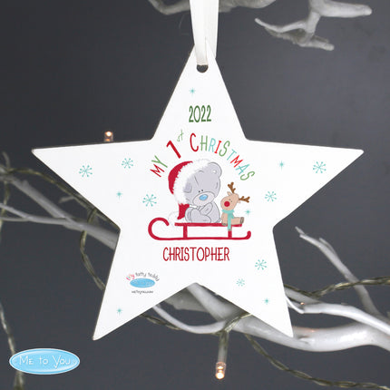 Tiny Tatty Teddy - My 1st Christmas Sleigh Star Decoration - Personalised
