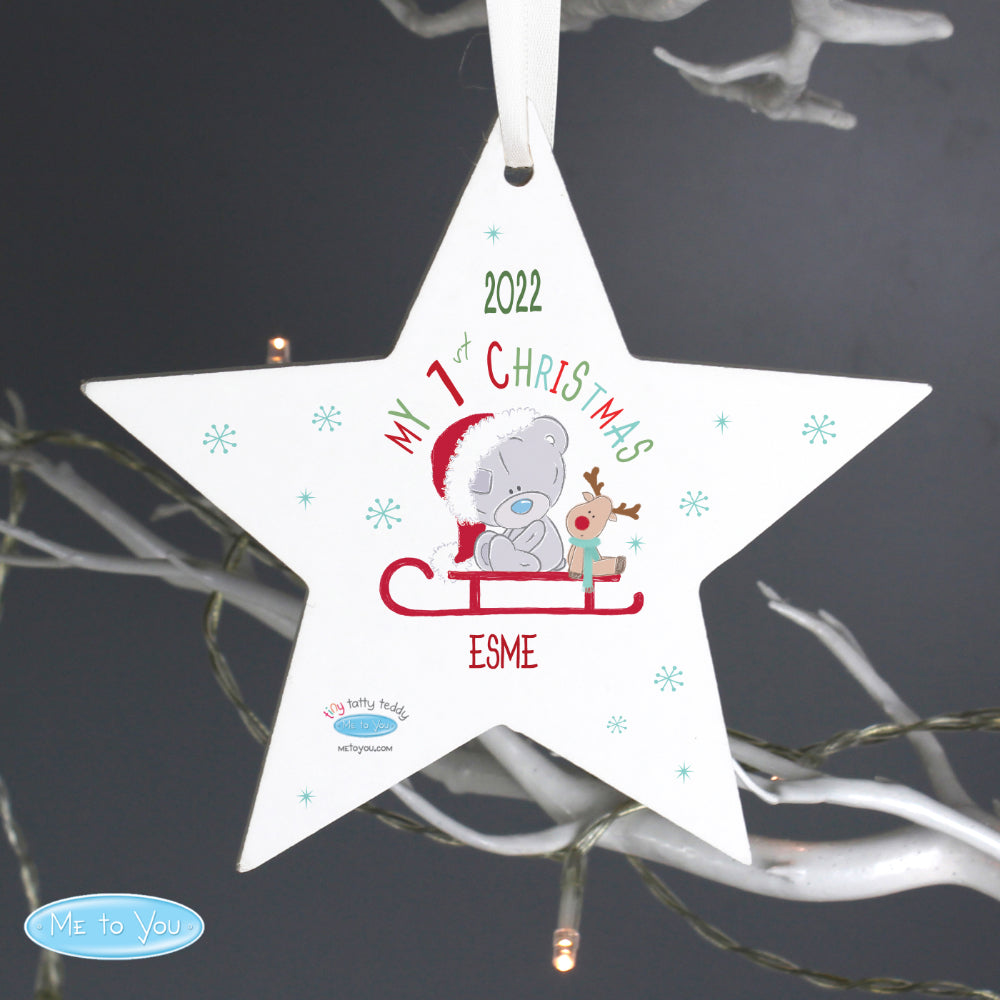 Tiny Tatty - Personalised My 1st Christmas Sleigh Star Decoration