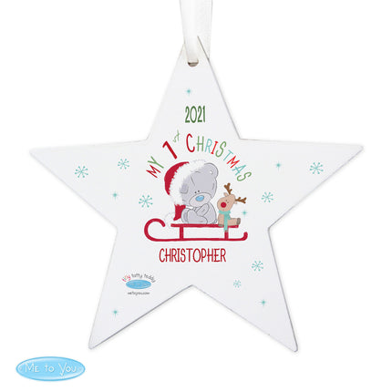 Tiny Tatty Teddy - My 1st Christmas Sleigh Star Decoration - Personalised
