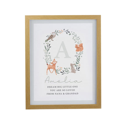 Personalised Initial Print in Frame - Woodland Animal