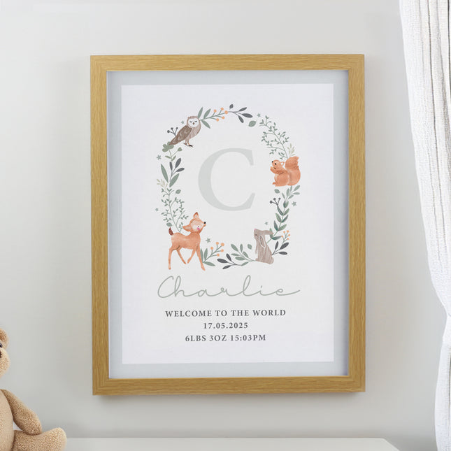 Personalised Initial Print in Frame - Woodland Animal