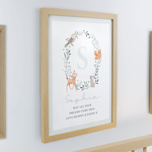 Personalised Initial Print in Frame - Woodland Animal