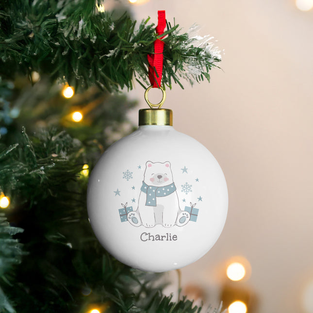Polar Bear Christmas Bauble - Personalised