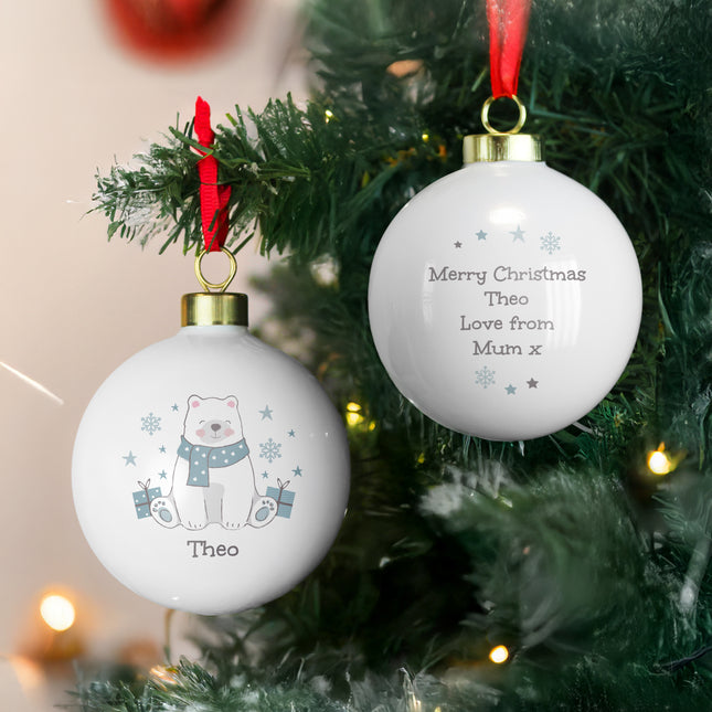 Polar Bear Christmas Bauble - Personalised