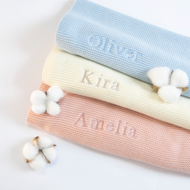 ORGANIC COTTON NEW BABY PERSONALISED BLANKET