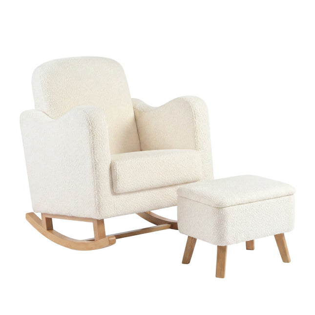 Soother Nursing Rocking Chair with Footstool - Off White Boucle