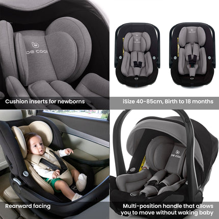 Noordi Sole V3 - 3in1 Travel System with ThermoCot Carrycot + Travel Carrier i-Size Car Seat, Artic Mink