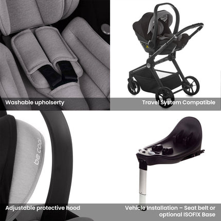Noordi Sole V3 - 3in1 Travel System with ThermoCot Carrycot + Travel Carrier i-Size Car Seat, Slate Black