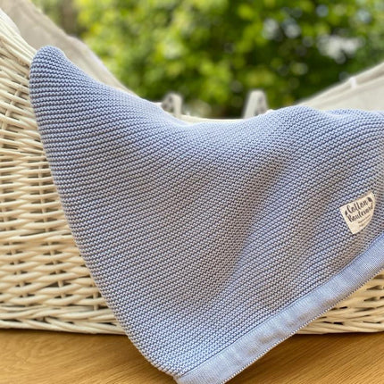 Misty Blue Organic Cotton Knitted Baby Blanket – 100 X 80cm