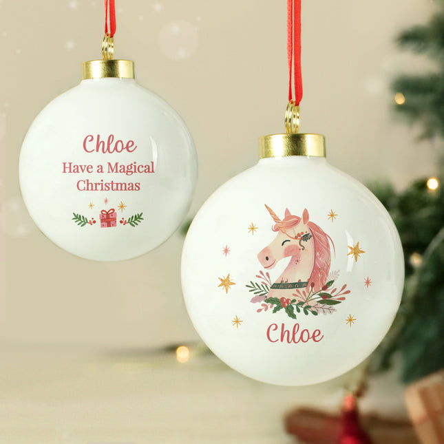 Unicorn Christmas Bauble - Personalised