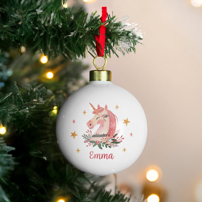 Unicorn Christmas Bauble - Personalised