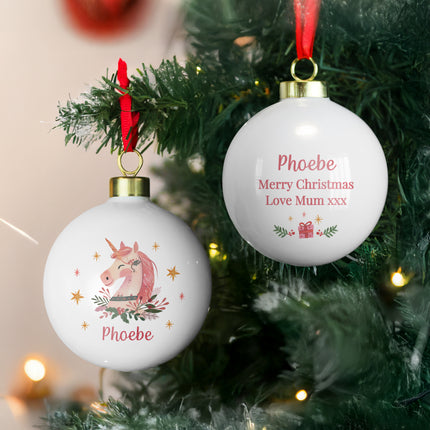 Unicorn Christmas Bauble - Personalised