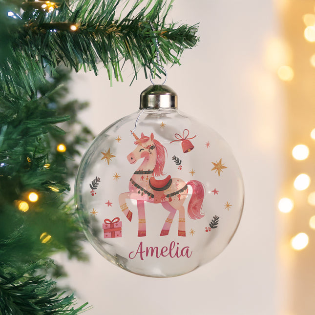 Unicorn Glass Bauble - Personalised