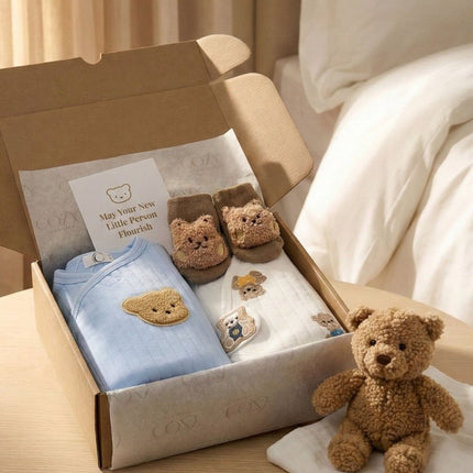 The Cozy Blue Boucle Baby Bear & Charming Bear Personalised Gift Box