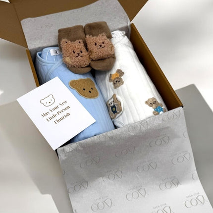 The Cozy Blue Boucle Baby Bear & Charming Bear Personalised Gift Box