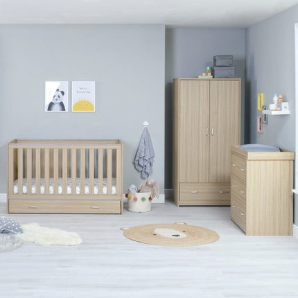 Veni 3 Piece Nursery Room Set + Drawer - Oak