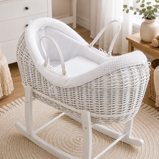 Wicker Deluxe Pod Baby Moses Basket With Stand