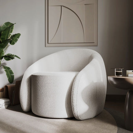 Aelia Swivel Boucle Teddy Accent Chair - Cream