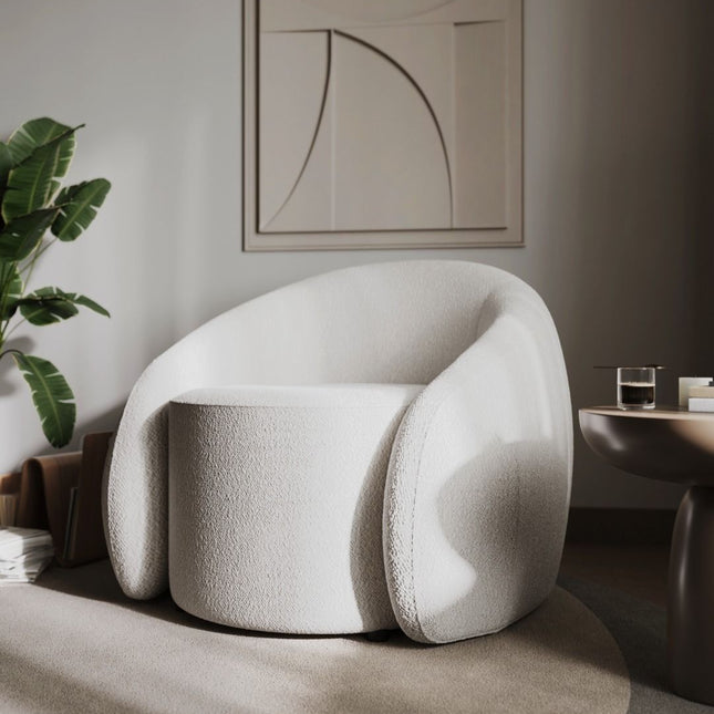 Aelia Swivel Boucle Teddy Accent Chair - Cream