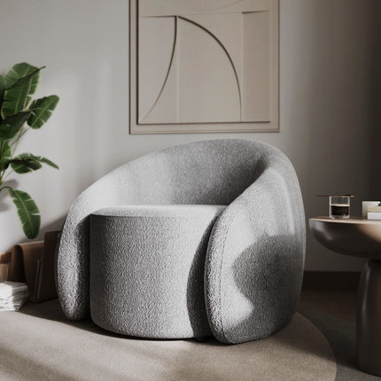 Aelia Swivel Boucle Teddy Accent Chair - Grey