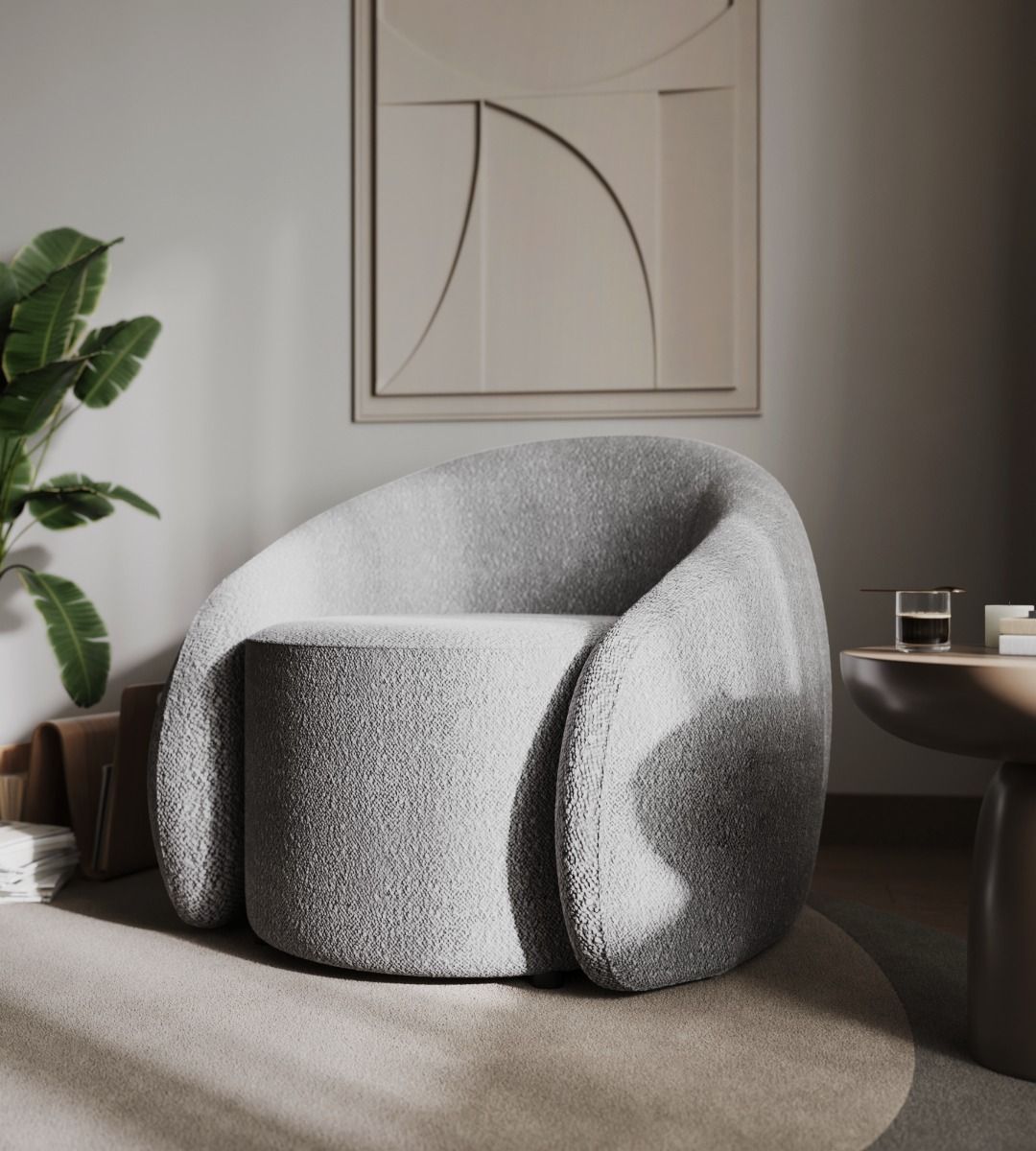 Aelia Swivel Boucle Teddy Accent Chair - Grey