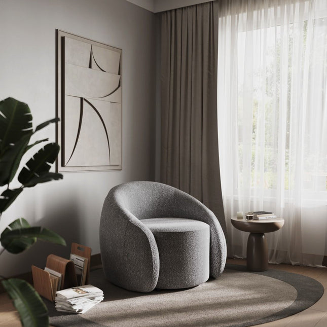 Aelia Swivel Boucle Teddy Accent Chair - Grey