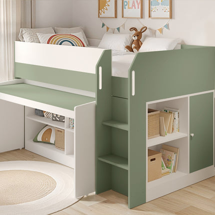 Aiden Kids Cabin Bed with Desk & Storage - Olive Green