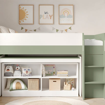 Aiden Kids Cabin Bed with Desk & Storage - Olive Green