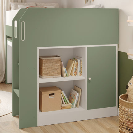 Aiden Kids Cabin Bed with Desk & Storage - Olive Green