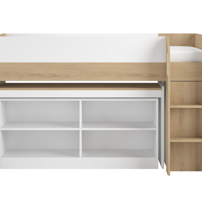 Aiden Kids Cabin Bed with Desk & Storage - White & Oak