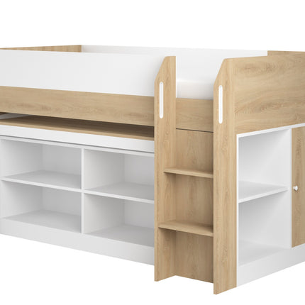Aiden Kids Cabin Bed with Desk & Storage - White & Oak
