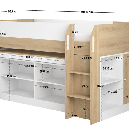 Aiden Kids Cabin Bed with Desk & Storage - White & Oak