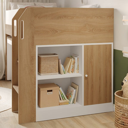 Aiden Kids Cabin Bed with Desk & Storage - White & Oak