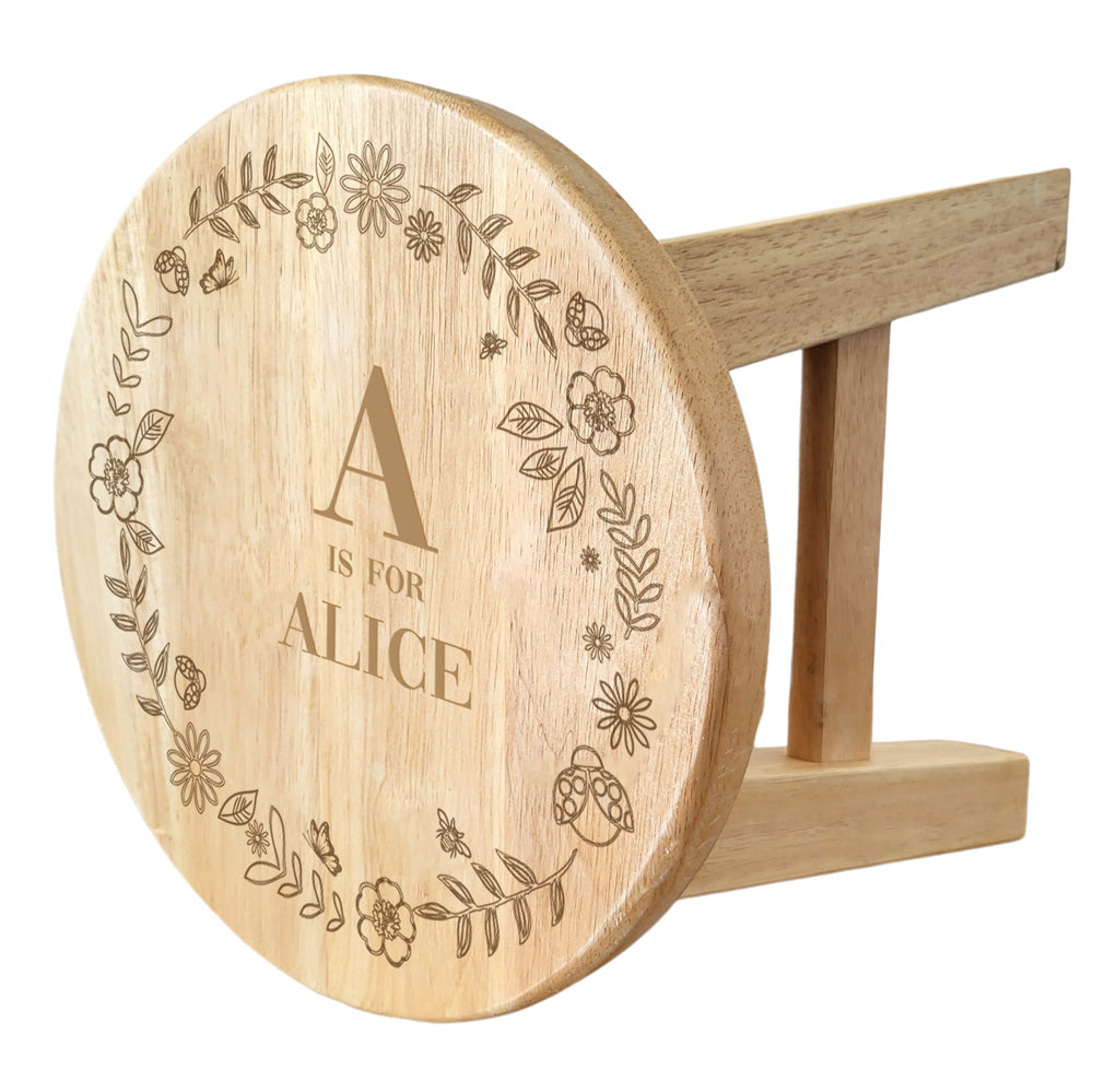 Alphabet Letter - Flowers Wooden Stool - Personalised