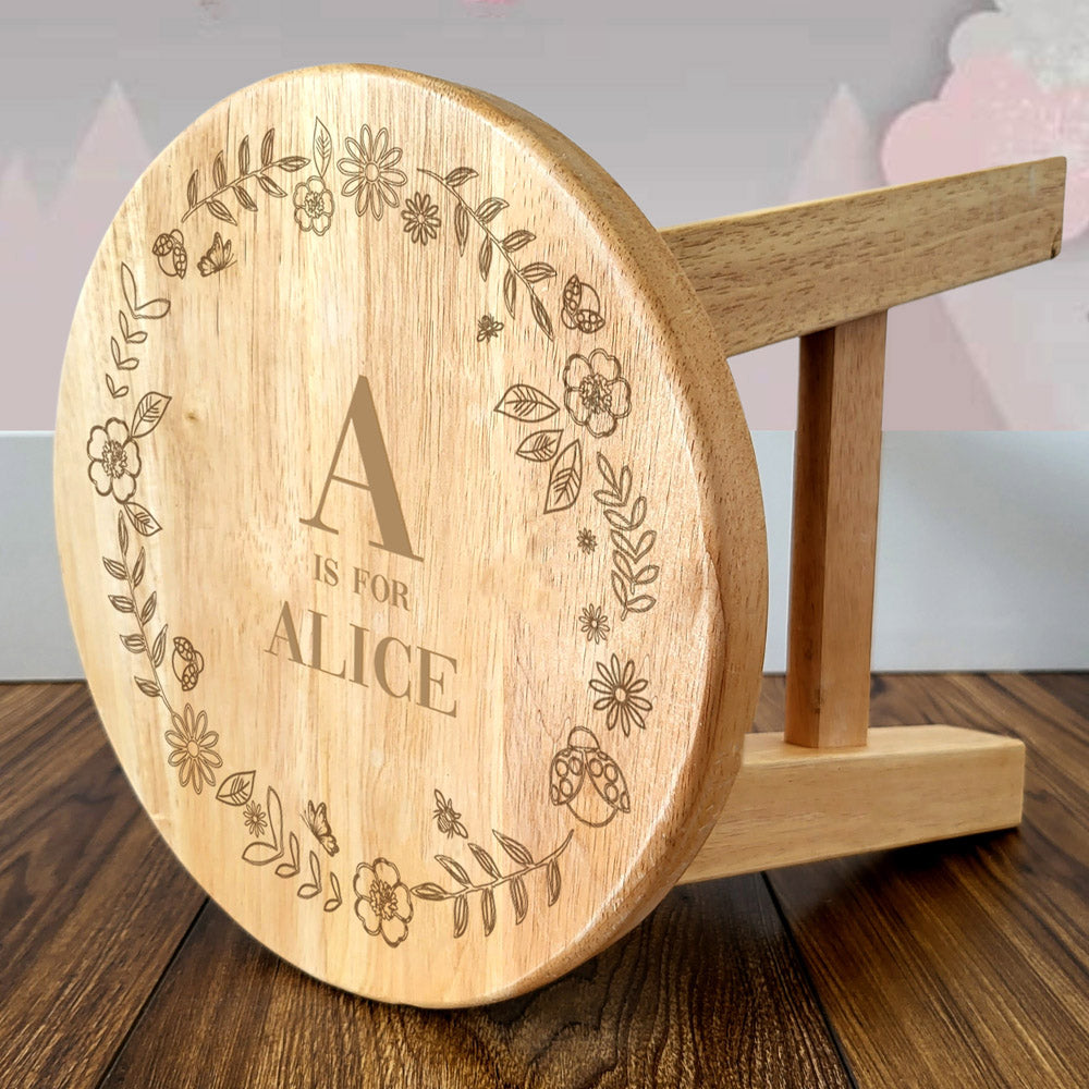 Alphabet Letter - Flowers Wooden Stool - Personalised