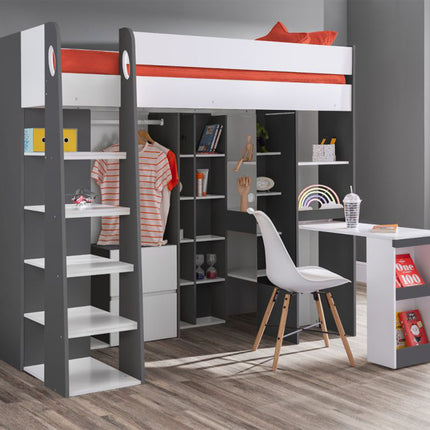 Aurora High Sleeper Bed - Charcoal & White