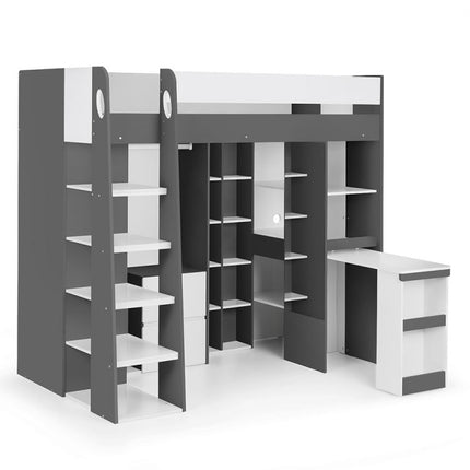 Aurora High Sleeper Bed - Charcoal & White