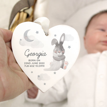 Baby Bunny - Personalised Wooden Heart Decoration