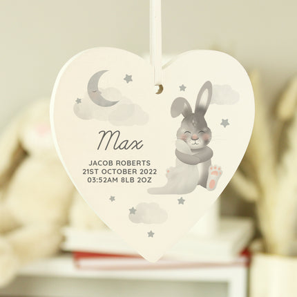 Baby Bunny - Personalised Wooden Heart Decoration