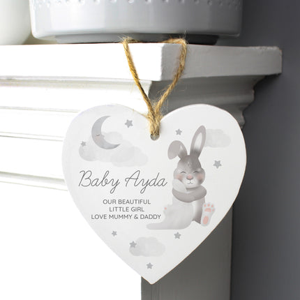 Baby Bunny - Personalised Wooden Heart Decoration