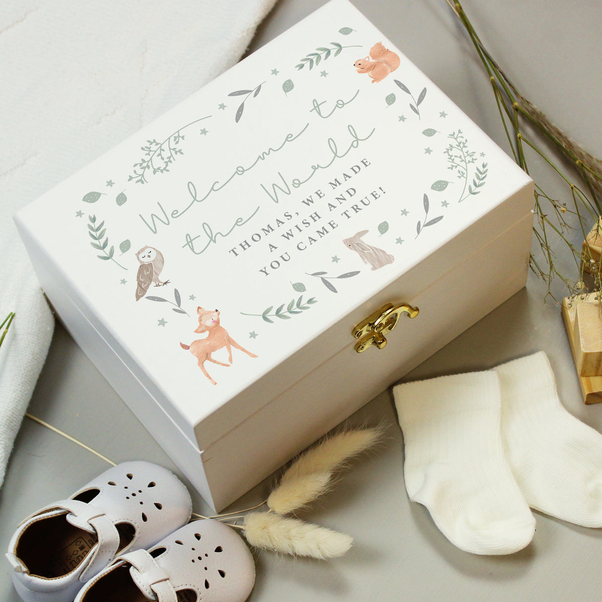 Personalised Wooden Keepsake Box - Woodland Animal