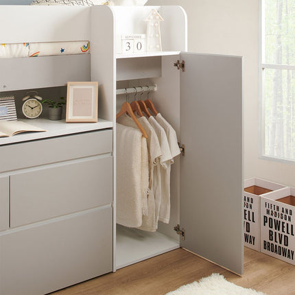 Bailey Kids Cabin Bed with Pull out Desk, Wardrobe & Storage